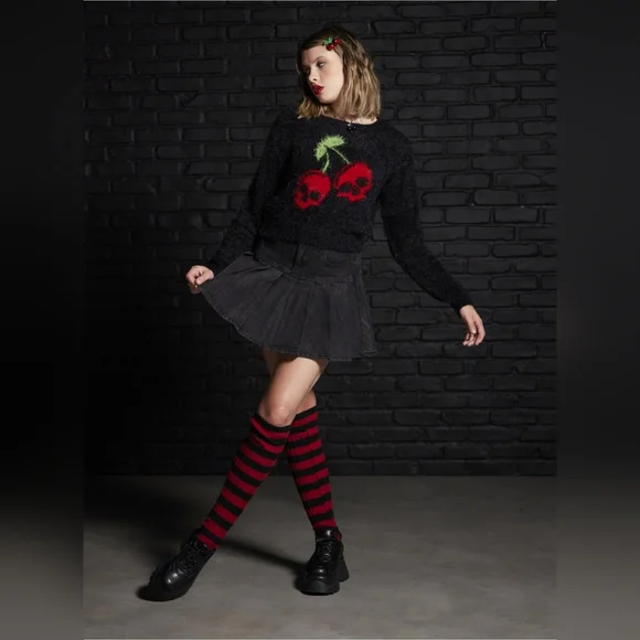 Pullovers & SweatersSocial Collision Skull Cherry Girls Fuzzy Sweater Large - Picture 3 of 3